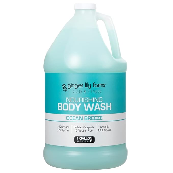Ginger Lily Farms Club &amp Fitness Nourishing Body Wash 100% Vegan &amp Cruelty-Free Ocean Breeze Scent 1 Gallon Refill (Pack of 4)