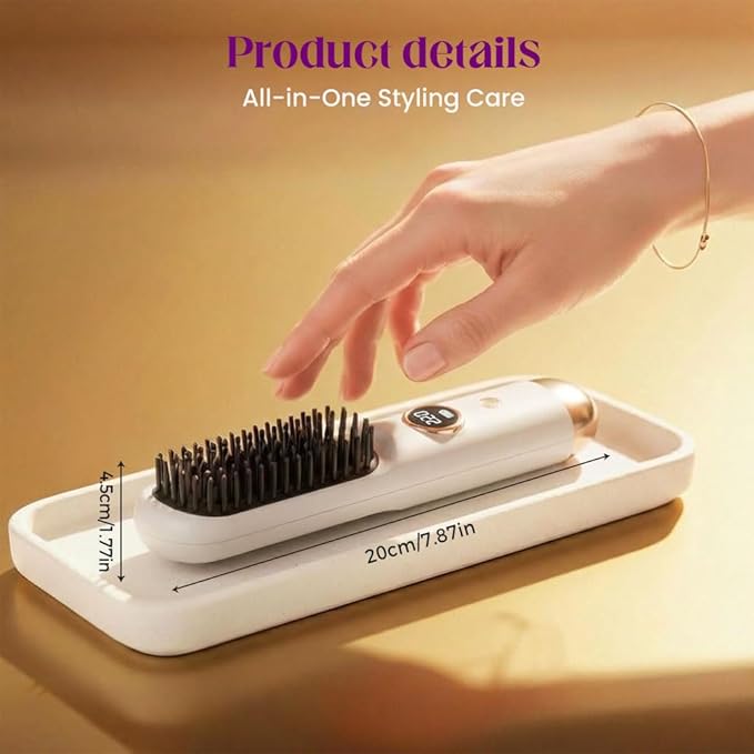 Cordless Hair Straightener Brush for Travel Portable 2-in-1 Straightening Brush with 9 Heat Settings Fast Heating Rechargeable Flat Iron Gift for Women (Blue)
