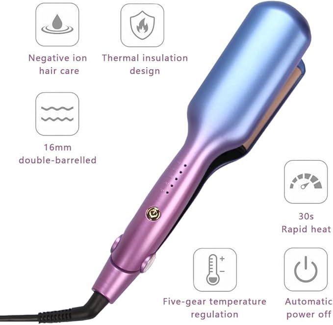 Hair Crimper Iron16mm 3 Barrel Hair WaverBeach Waves Curling Iron for Long &amp Short HairCeramic Hair Crimper with Adjustable TemperatureDual VoltageFast Heat
