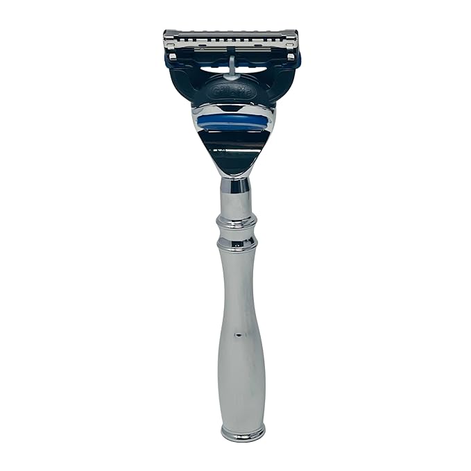 G.B.S 5 Blade Compatible Chrome Steel Shaving Razor – Weighted Handle for Maximum Control – Luxury Men's Razor for a Smooth Close Shave – Compatible with Leading 5-Blade Cartridges