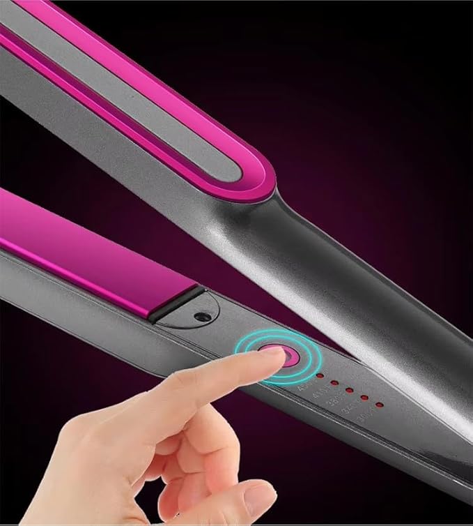 2 in 1 Hair Straightener and Curler Iron Professional Flat Iron with PTC Heating 360° Rotating Cord LED Temperature Display 5 Heat Settings up to 450°F Pink and Gray