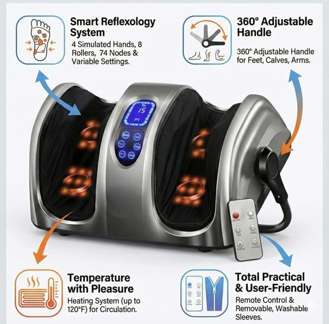 Shiatsu Foot Massager Machine with Heat Deep Kneading Foot Massager for Plantar Fasciitis Neuropathy Pain Relief Calf Leg Ankle Massage Remote Control Gifts for Women Men (Gray)