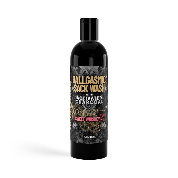 Derm Dude BallGasmic Ball Wash for Men – Sweet Whiskey + Strawberry | Anti-Chafing Charcoal Body Wash for Groin Care &amp Odor Defense – 2 x 8oz