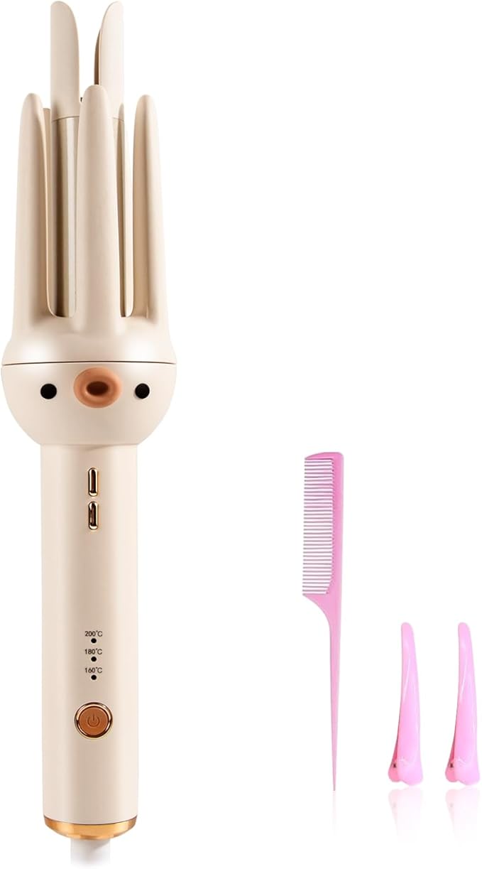 Automatic Hair Curler Rotating Curling Iron 3 Temperature Settings for All Hair Types 10s Fast Heating 20s Hold Hair Crimper Tool with Comb &amp Clips Lightweight Travel Curling Wand