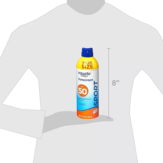 Equate Sunscreen SPF 50- Value size Sport Broad Spectrum Spray 9.1 oz (pack of 1) Set By Basket Goods