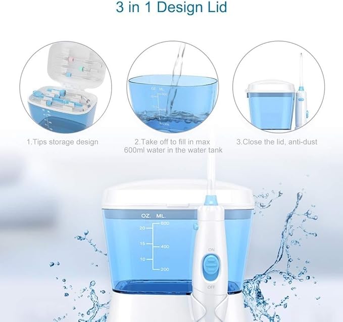 Water Flosser Oral Irrigator 600ML Teeth Cleaner 10 Adjustable Pressure Levels Electric for Teeth/Braces 8 Replacement Nozzles Suitable for Home Use(White)