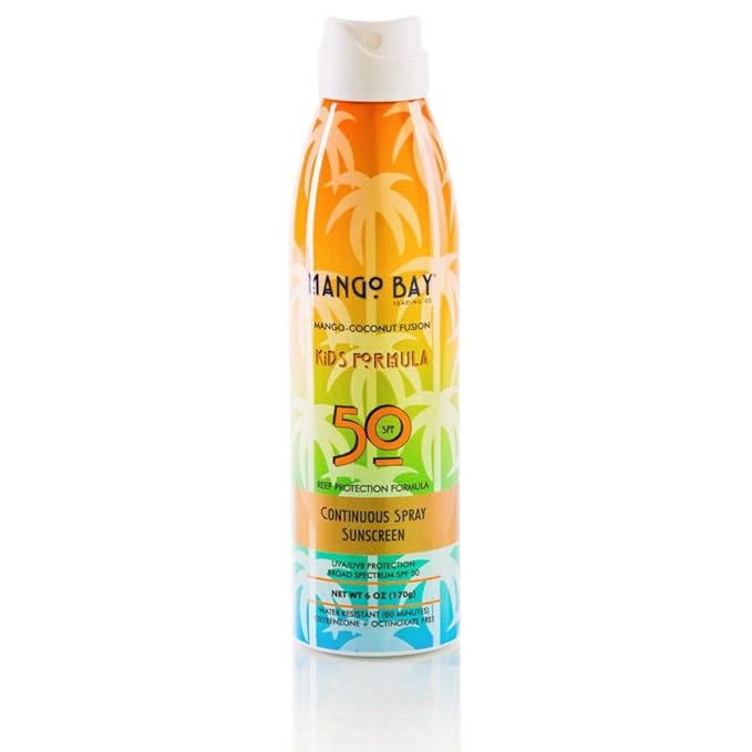 Mango Bay Sunscreen Spray SPF 50 Kids | Vegan Broad Spectrum UVAUVB - Octinoxate &amp Oxybenzone Free Water Resistant Reef Friendly ParabenPaba-free 6fl Oz - 170g 682863719192