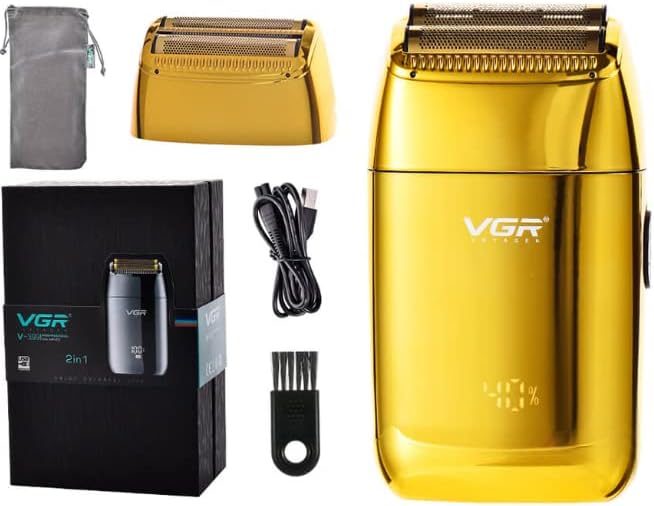Professional Rechargeable Shaver/Shaper 9000rpm Up to 60 Minutes of Run Time - Bump-Free Ultra-Close Shave (Silver)