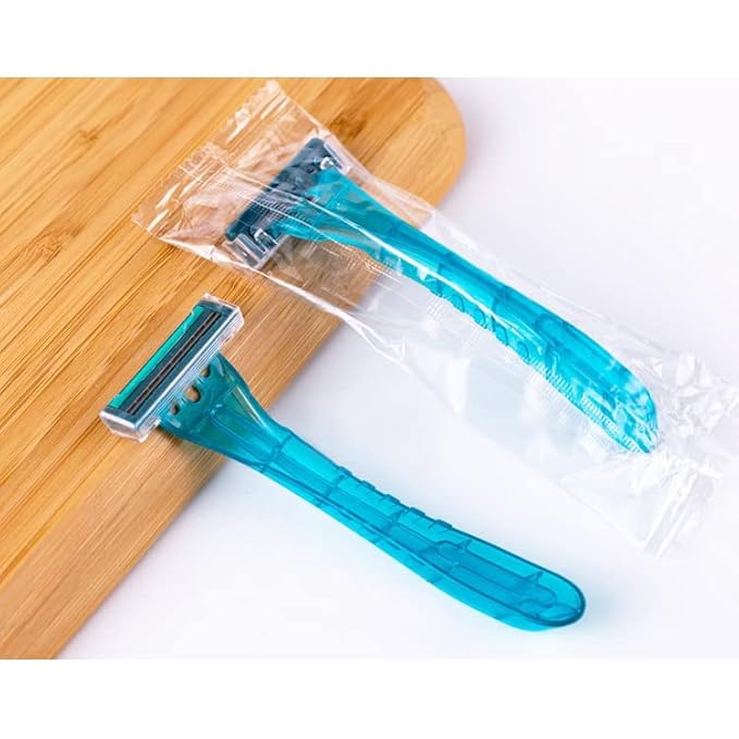 100 Pack Disposable Razors Individually Wrapped Razors Bulk Twin Stainless Steel Blade Razors for Hotel Travel Airbnb Homeless (Blue)