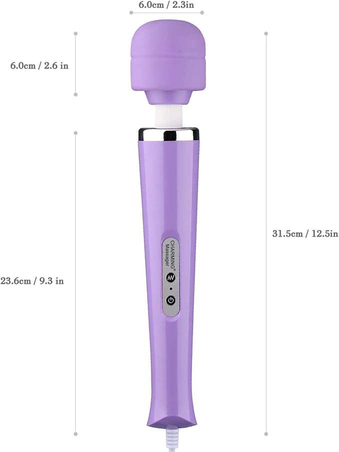 CHARMING Wired Powerful Handheld Back Massager with 10 Speeds Strong Vibration Wand Personal Therapy Massager for Sports Recovery Muscle Aches Body Pain-Light Purple