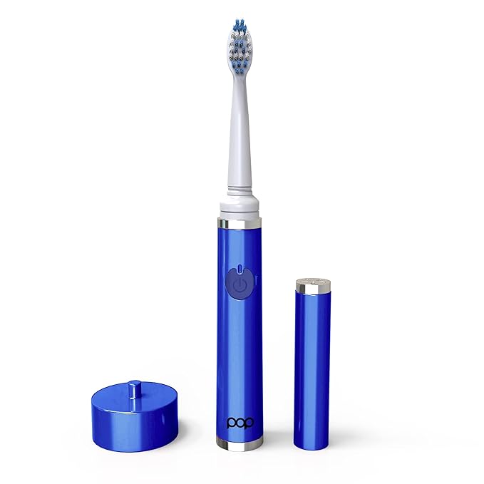 Pop Sonic Ultimate Pro Rechargeable Toothbrush (Navy) - 40000 Strokes/Min Dupont Nylon Bristles Quadrant Pacer &amp Timer for Teens &amp Adults