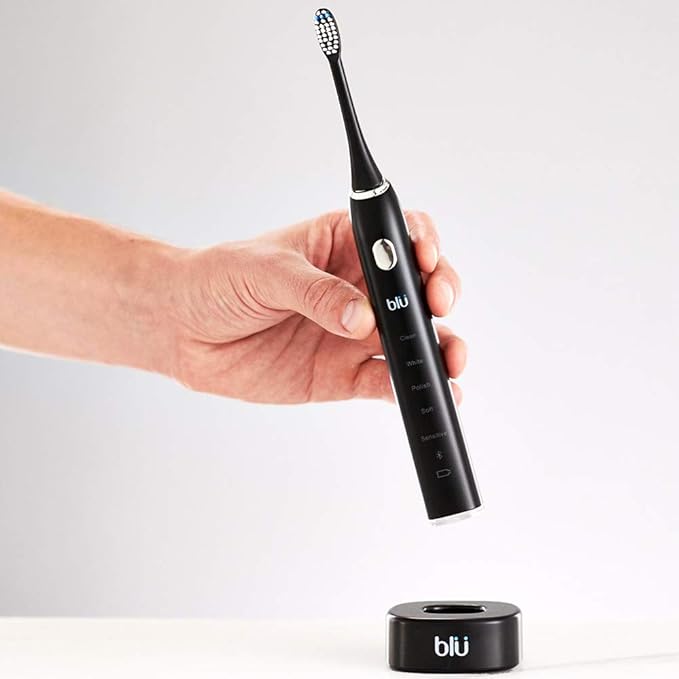Blu Smart Electric Toothbrush Sonic Power Toothbrush with Interactive Live Tracking App for Adults (Black)