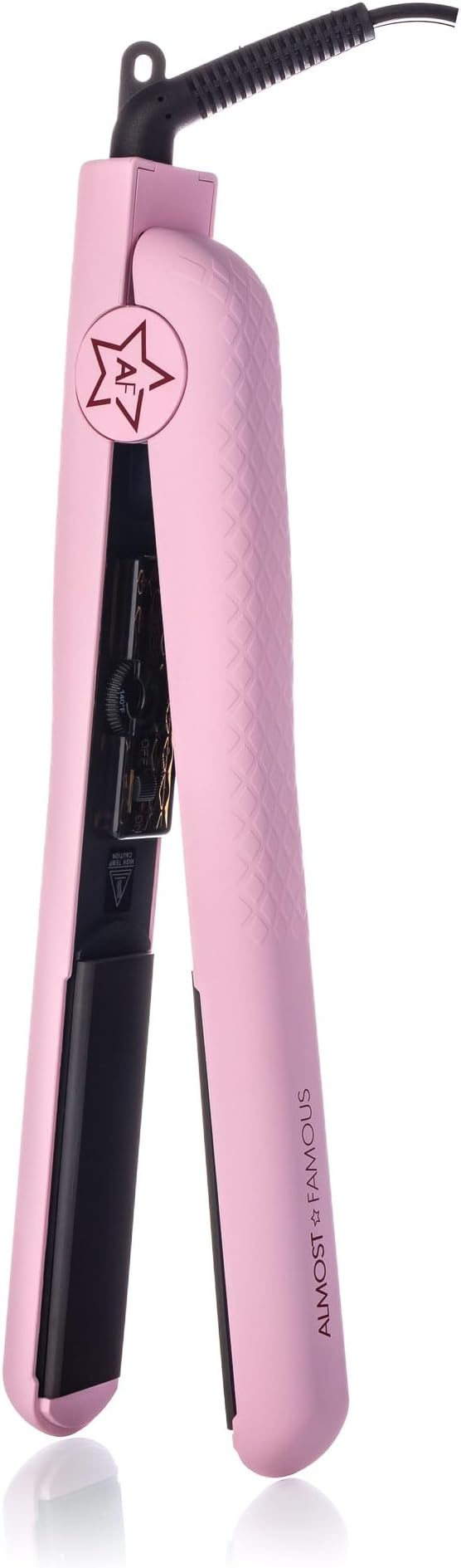 Almost Famous Hair Straightener with Ceramic Plates Adjustable Heat Setting Professional Beauty Tool for All Hair Type - Pink
