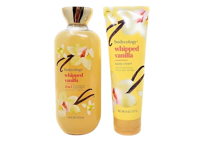 Whipped Vanilla 2 in 1 Body Wash and Bubble Bath 16 fl oz &amp Whipped Vanilla Body Cream 8 oz (Pack of 2)