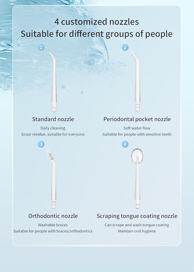 Water Dental Flosser Cordless Oral Irrigator Wireless Portable Dental Gap Oral Beautification Device 3 Cleaning Modes with 4 Customized Nozzles 1600 Times/Min High Voltage Pulse (Black)