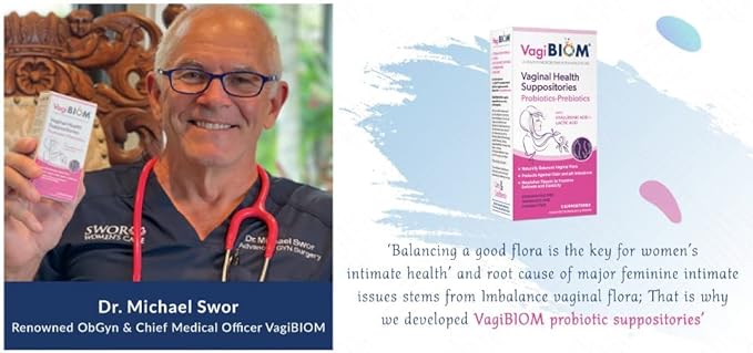 VagiBIOM® Feminine Care Suppositories – Intimate Moisturizing &amp Freshness Support - Lactobacillus + Prebiotics Formula 100% Vegan – No Parabens No preservatives (15 Count)