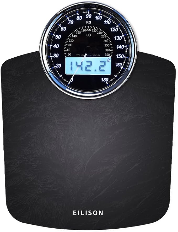 EILISON Highly Advance 2-in-1 Digital &amp Analog Weighing Scale for Body Weight-400lbs 4 High Precison GX Sensor Accurate Thick Tempered Glass Extra Large Display (Grey)