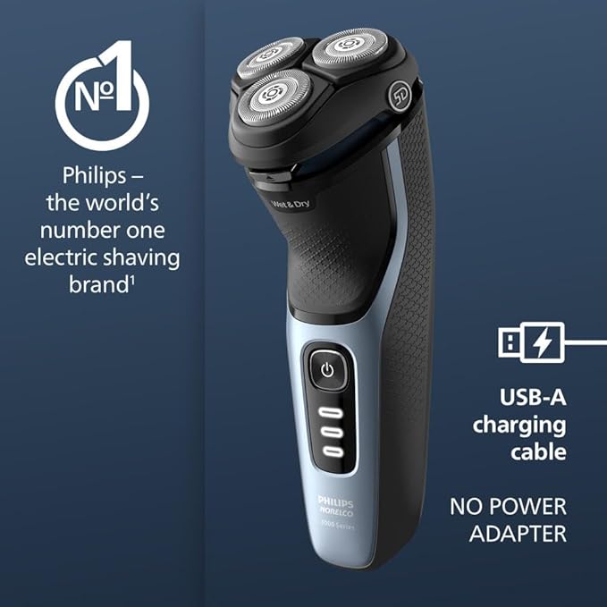 Philips Norelco Shaver 3600 Series Wet and Dry Electric Shaver P-Cap Travel Pouch Storm Blue Model S3243/91