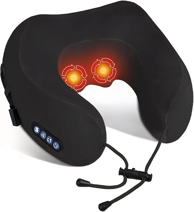 Electric Neck MassagerPortable Heated Kneading Massage Cushion PillowRechargeable Shoulder Neck U-Shaped Massage Shiatsufor Pain Relief at HomeCarOfficeTravel(Black)