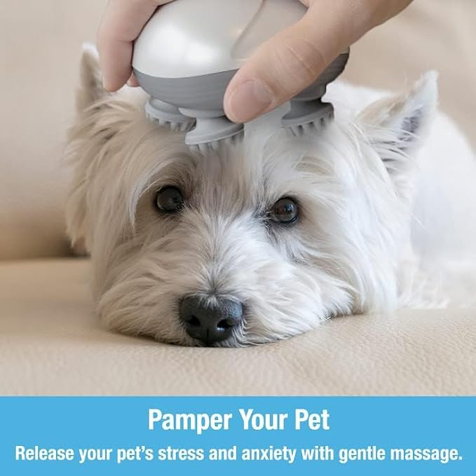 Tilcare Handheld Pet Massager for Dogs and Cats Electric Cat and Dog Massage Tool - Head and Back Scratcher for Relieving Tension Tight Muscles and Stiffness with Four Rotating Massage Heads