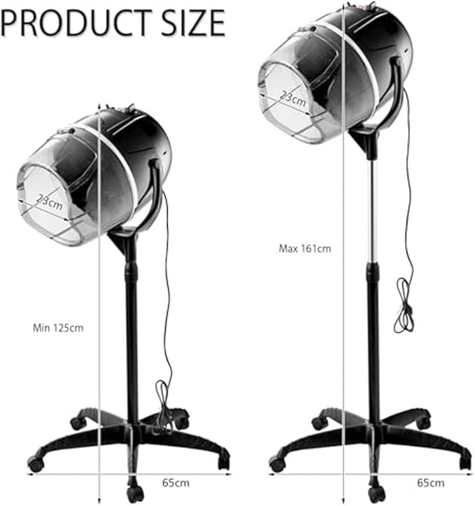 Professional Hooded Hair DryerPortable Floor Stand Hairdryer with Timer &amp Temperature ControlAdjustable Bonnet Dryer with Mobile Standfor Salon and Home Spa