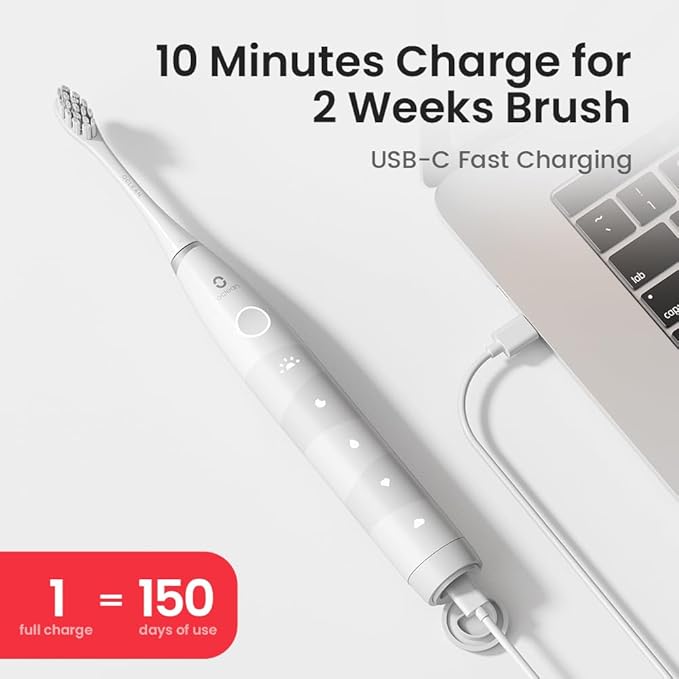 Oclean Electric Toothbrush for Adults 150 Days Battery Life Electric Toothbrush USB Rechargeable Sonic Travel Toothbrush with 6 Brush Heads &amp Travel Case 5 Modes and Smart Timer