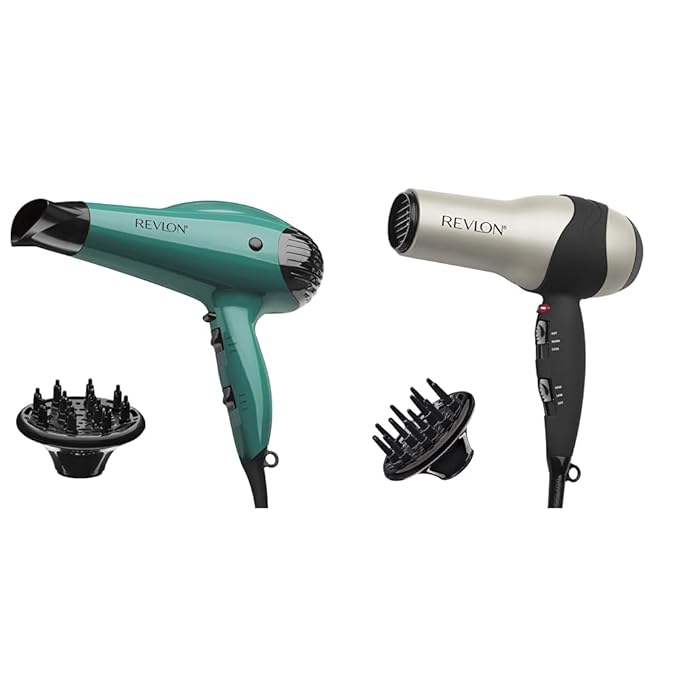 Revlon Volume Booster Hair Dryer | 1875W for Voluminous Lift and Body (Green) &amp Turbo Hair Dryer | 1875 Watts of Maximum Shine Fast Dry (Silver)