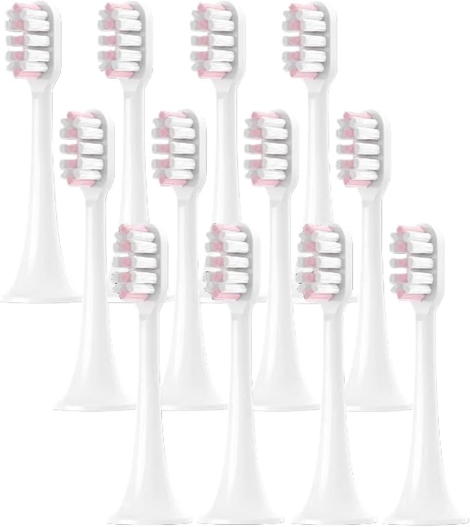 Replacement Brush Head Compatible with XIAOMI MIJIA T300/T500/T700 Sonic Electric Toothbrush Heads Soft Bristle Nozzle Deep Clean(12 pcs White Pink)