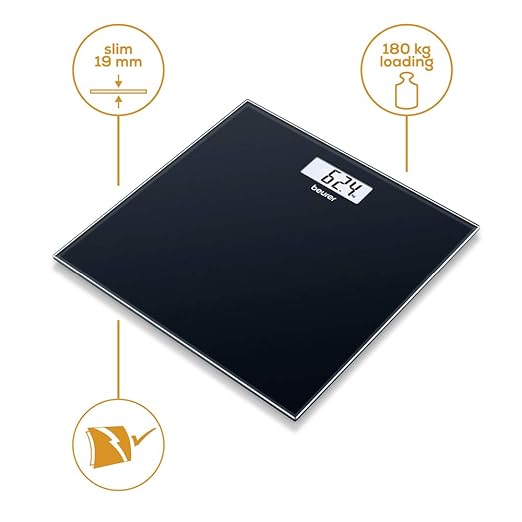 Beurer GS10 Digital Glass Bathroom Scale with Easy To Read Display Black