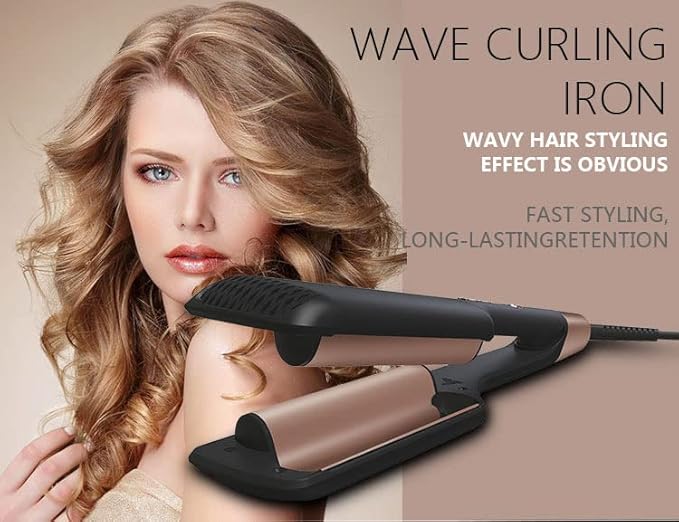 AIKO Pro Double Barrel Ceramic Hair Waver Beach Wave Egg Roll Curling Iron 2 Embedded Ceramic Barrels Styling Tool (Black Rose Gold)