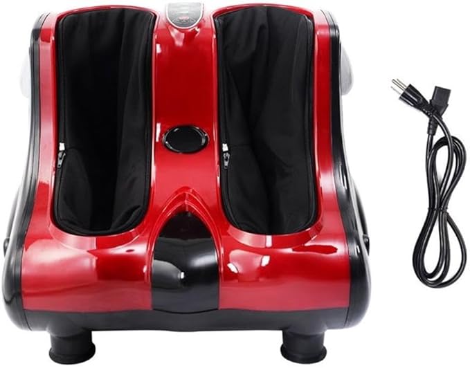 Pemberly Row Shiatsu Foot Calf Leg Massager 19.7 x 17.7 x 17.7 Plastic Construction Red Finish Adjustable Speed Settings Ergonomic Design Heating and Kneading Functions for Relaxation and