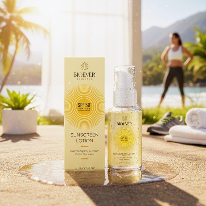 Bio.ever Sunscreen Lotion SPF 50 UVA UVB Blue Light Protection Prevents Tanning Hydrates &amp Nourishes Water Resistant