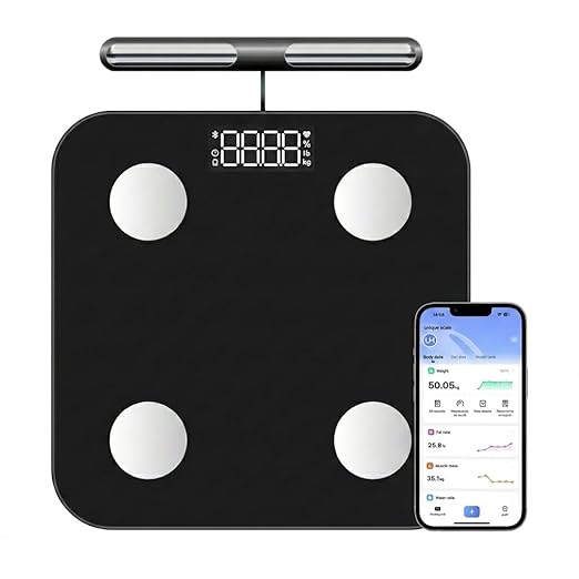 The Body Smart Scale: 8-Electrode Digital Scale with 40+ Measurements for Weight Fat BMI Muscle Mass - Full Body Composition 400 lbs Limit 4xAAA Batteries Included