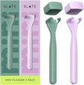 Slate Flosser Mini - Reusable Floss Pick with Gum Brush &amp Tongue Scraper Dentist-Invented PFAS/PTFE-Free Travel-Ready | Lilac &amp Mint Nano-Hydroxyapatite (nHa) Mini Flosser 2-Pack