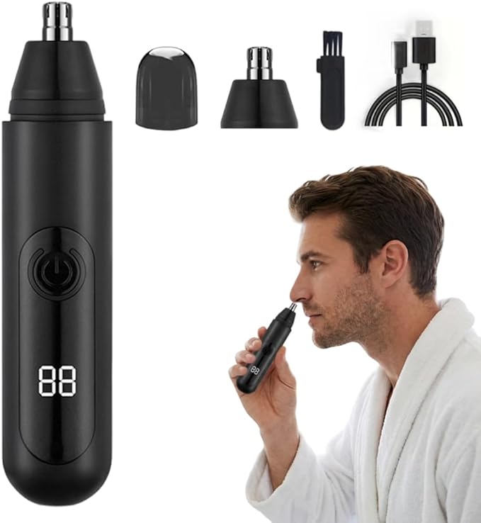Nose Hair Trimmer for Men Women Skin-Friendly Grooming Tool with Digital Battery Indicator Type-C Rechargeable One-Button Operation (1)