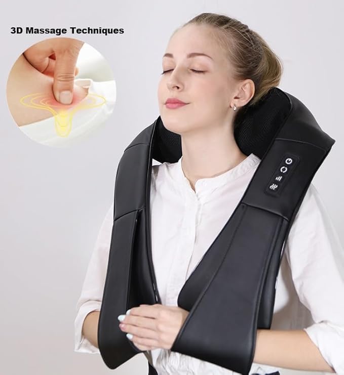 Electric Shiatsu Neck &amp Shoulder Massager with Heat Foldable Kneading Shawl for Home Use Multi-Functional Pain Relief Device for Neck Shoulder Back and Legs (Beige)
