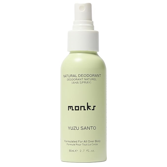 MONKS Whole Body Natural Deodorant Spray - For Women and Men Aluminum-Free Baking Soda Free Probiotics Organic AHA’s Pure Essential Oils (Yuzu Santo)