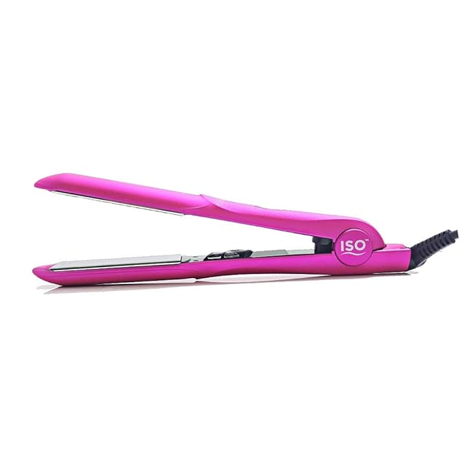 ISO Beauty Gold Collection Metallic Color 1.5 Inch Floating Plates Flat Iron Hair Straightener with Adjustable Auto Power Off Smart Memory Temp Control &amp LCD Display (Pink)