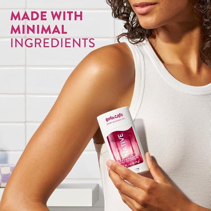 Native Aluminum Free Deodorant Limited Edition Berry Blossom Tea 72 Hour Odor Protection for Women and Men Boba Café 2.65oz with Travolle Dispenser Pump
