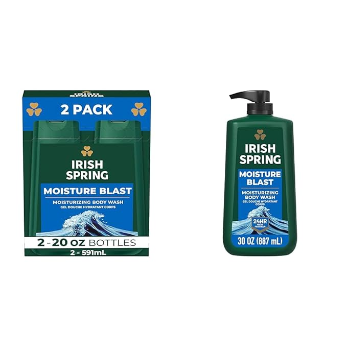 Irish Spring Moisture Blast Body Wash for Men 20 Fl Oz (Pack of 2) &amp Moisture Blast Body Wash 30 Oz Pump