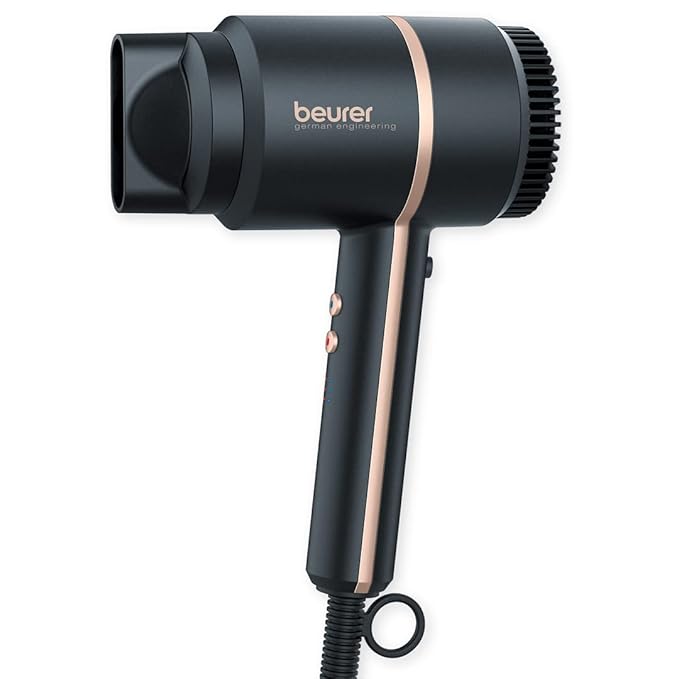 Beurer HC35 Compact Hair Dryer 1500-Watt Blow Dryer Ionic Technology Reduces Frizz Lightweight and Portable Travel Hair Dryer with 4 Temperature and 3-Speed Settings &amp Cold Air Function (Black)