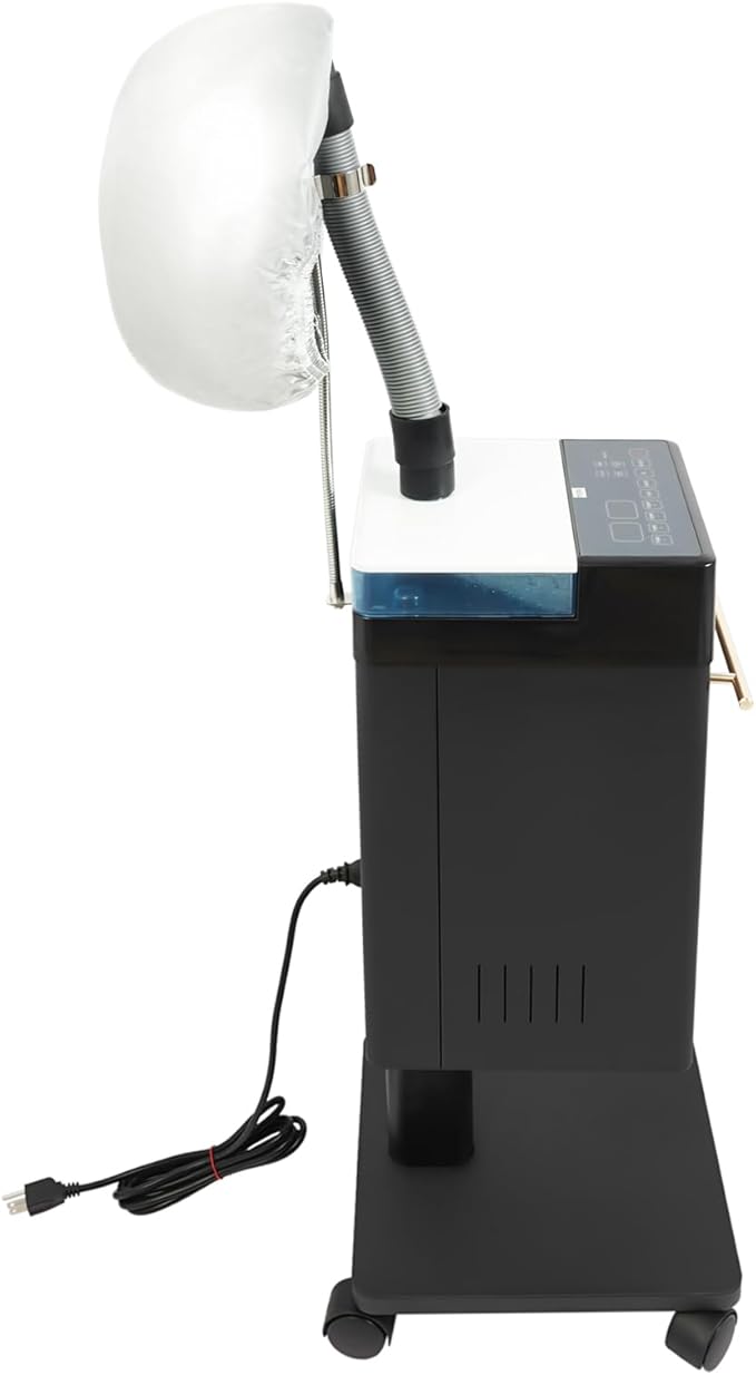 DYRABREST Professional Nano Hair Steamer Heavy-Duty Nano Steam Hair Treatment Machine Freestanding Multi-Function Hair Care Steamer for Color Spa Scalp Care 4 Wheels &amp External Tank (Black)