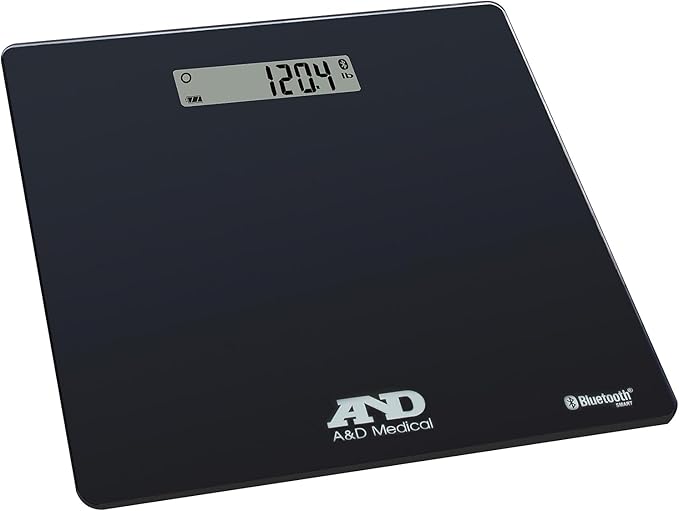A&ampD Medical Digital Body Weight Scale - UC-352BLE - Bluetooth Bathroom Weight Machine Syncs with A&ampD Heart Track App - 450lb (200kg) - Batteries Included Black