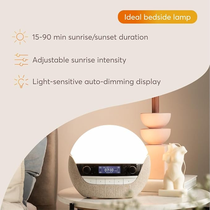 Lumie Bodyclock Luxe 700FM | Wake-Up Light with FM Radio Bluetooth Speakers Sunrise/Sunset Features and Low-Blue Light for Sleep