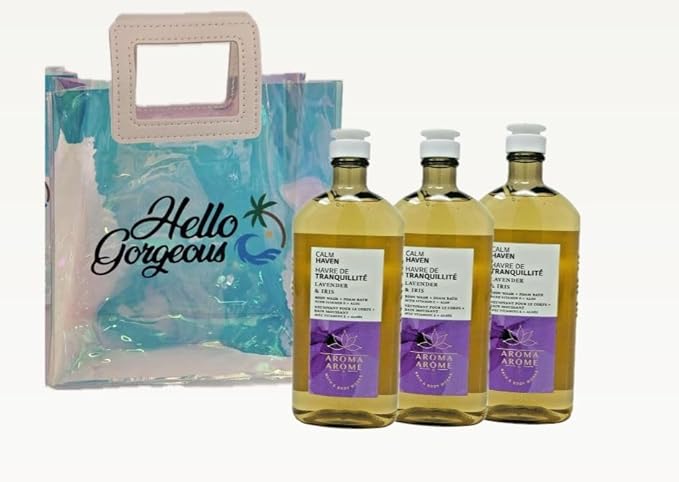 CALM HAVEN - Lavender &amp Iris - White Barn - Bath/ Body Work - 3 Shower Gel - Full Size and Gift Bag Hello Gorgeous