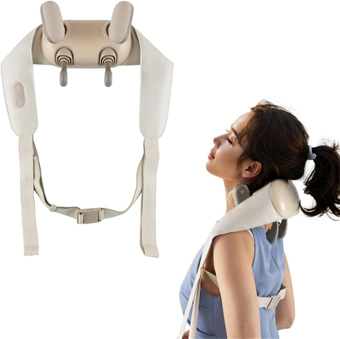 Neck and Shoulder Massager with 4D Kneading Adjustable Heat Hands-Free Straps Cordless Design for Home Office Travel Use