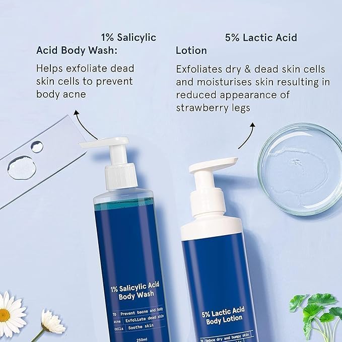 DS 1% Salicylic Acid Bodywash 375 mL with Loofah &amp 5% Lactic Acid Lotion 200 mL for Women | Helps to Prevent Body Acne Cleanses Skin &amp Nourishes Skin | Paraben and SLS Free