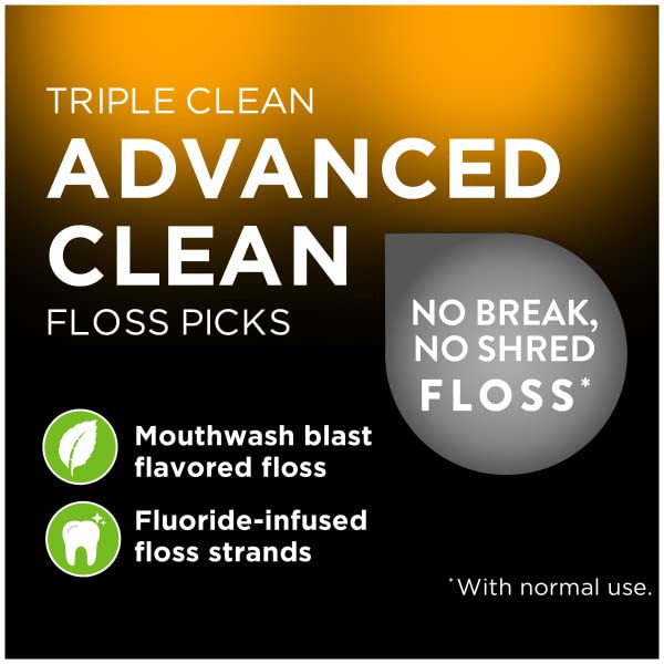 DenTek Triple Advanced Clean Mouthwash Blast Floss Picks 75 Count (Pack of 12)