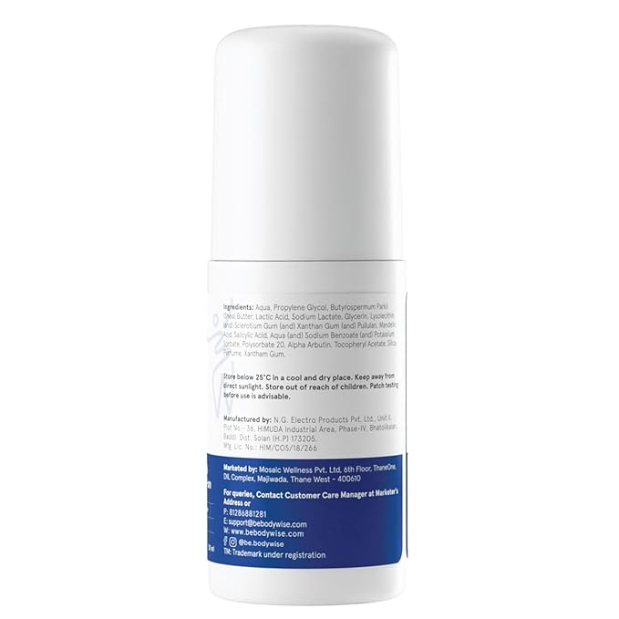 Bwise 4% Aha Bha Underarm Roll On 50ml | 2% Lactic Acid 1% Mandelic Acid 1% Salicylic Acid | Controls Odour &amp Reduces Pigmentation | 0% Alcohol &amp 0% Aluminium | Flora Fragrance
