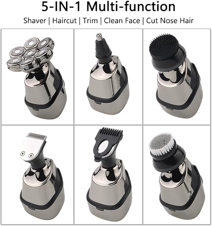 Head Shavers for Bald Men 5 in 1 4D Men's Rechargeable Bald Head Electric Shaver 7 Floating Cutter Beard Nose Ear Hair Trimmer Men Facial Cleaning Brush